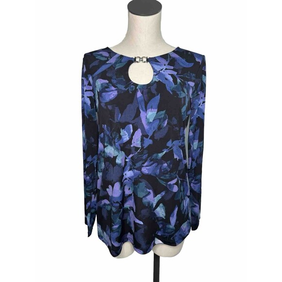 Susan Graver Tops - ✅SOLD SUSAN GRAVER Blue Purple Floral Top Liquid Knit Blouse QVC Size Small